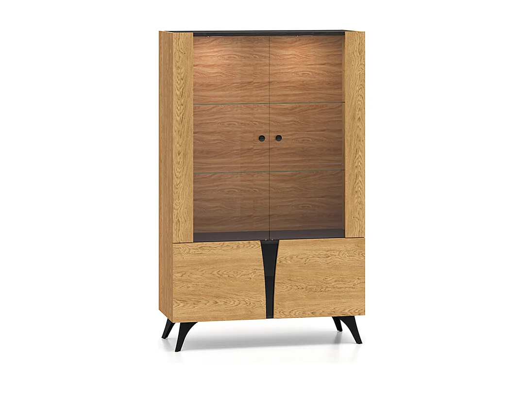 VITRINE Toscania Eiche / Schwarz 95 / 40 / 152cm