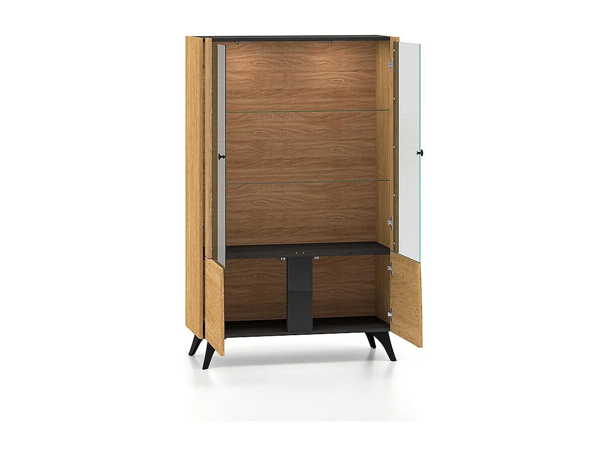 VITRINE Toscania Eiche / Schwarz 95 / 40 / 152cm