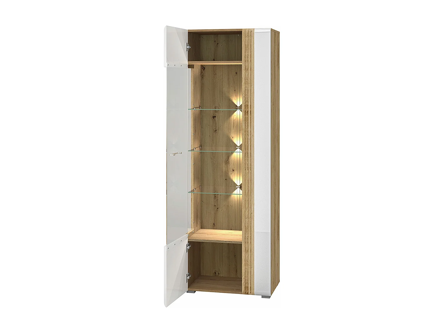 STANDVITRINE Adagio weiß hochglanz / Eiche castello 65 / 42 / 196cm