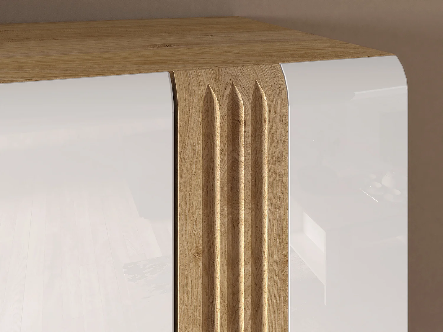 STANDVITRINE Adagio weiß hochglanz / Eiche castello 65 / 42 / 196cm