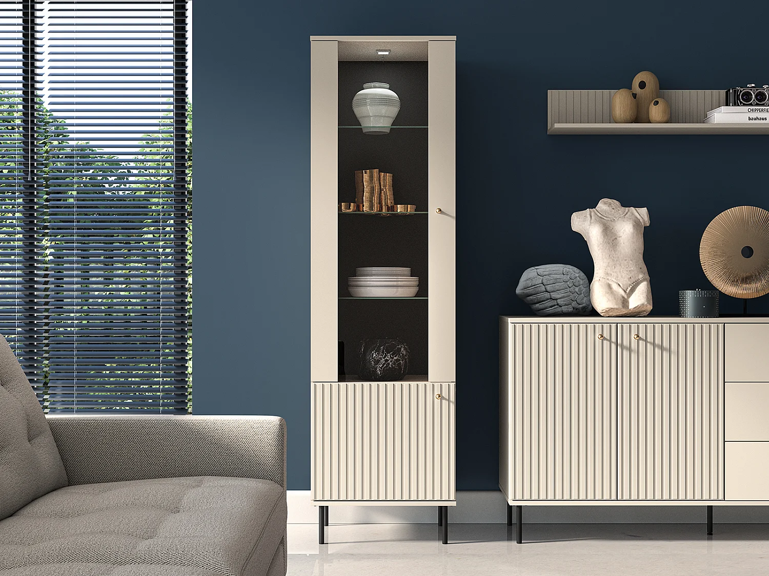 STANDVITRINE Sophie kaschmir matt 55 / 40 / 190cm