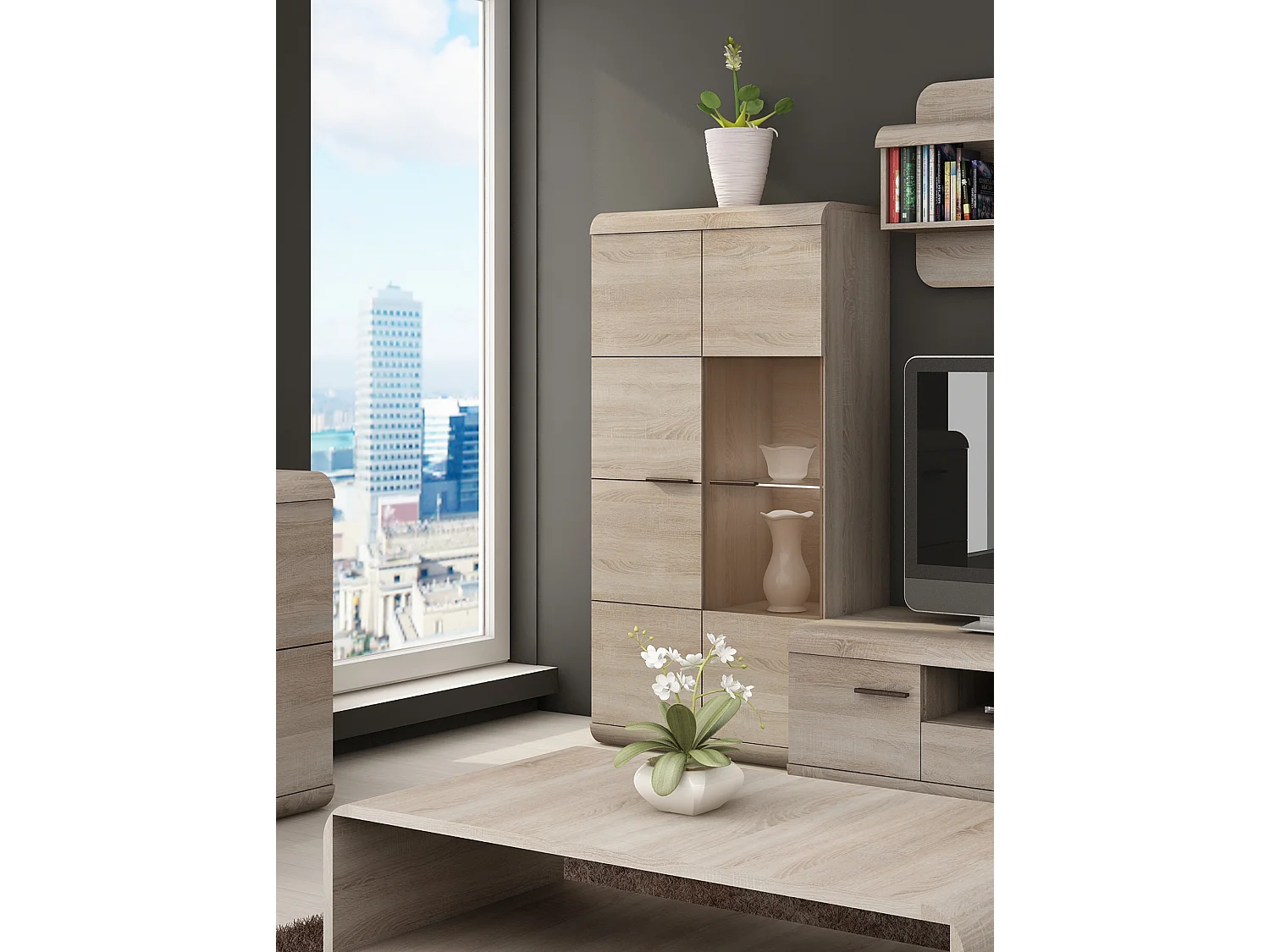 VITRINENSCHRANK Link C eiche sonoma 80 / 37 / 158 cm