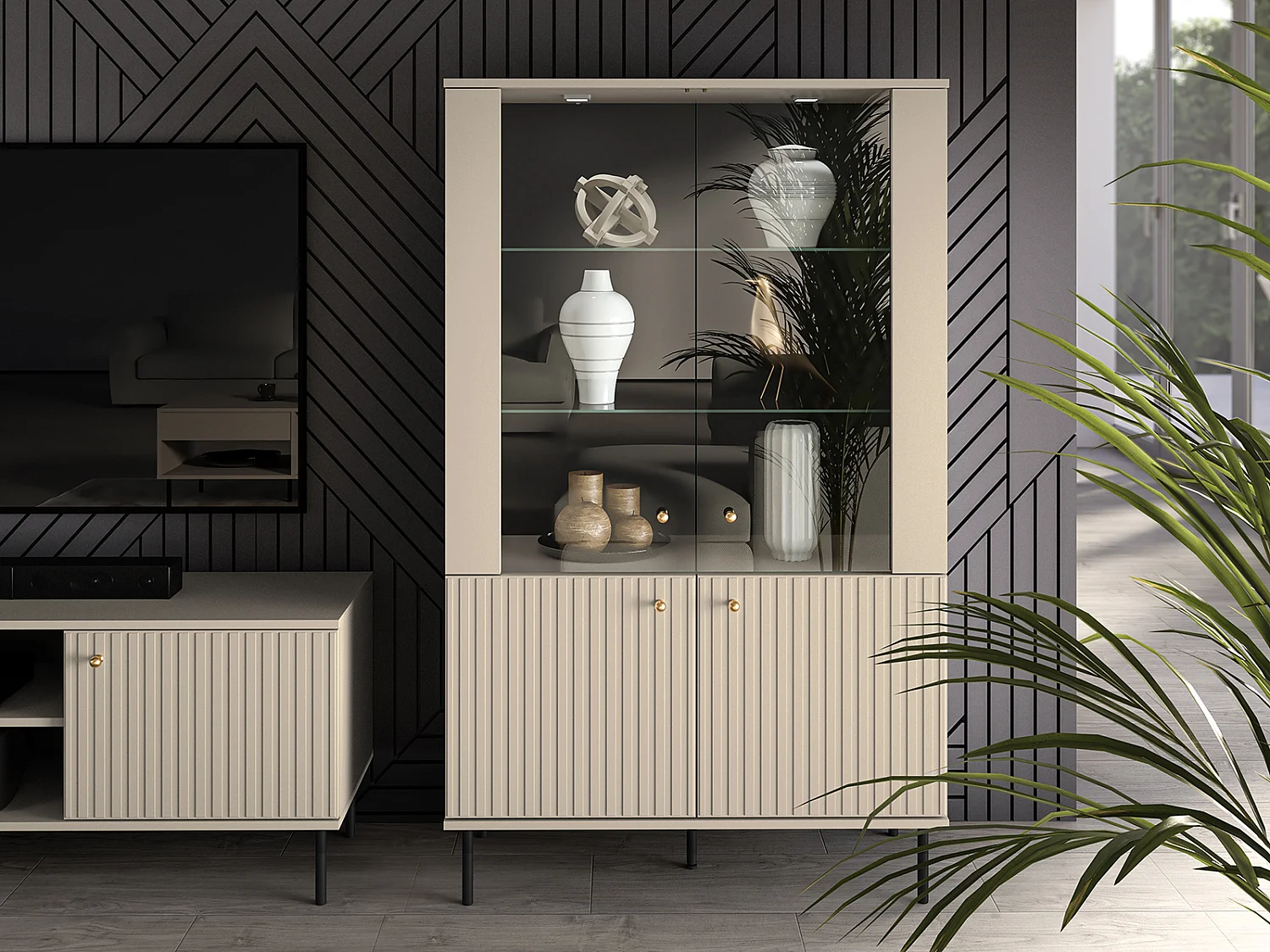 STAURAUMVITRINE Sophie kaschmir matt 92 / 40 / 151cm