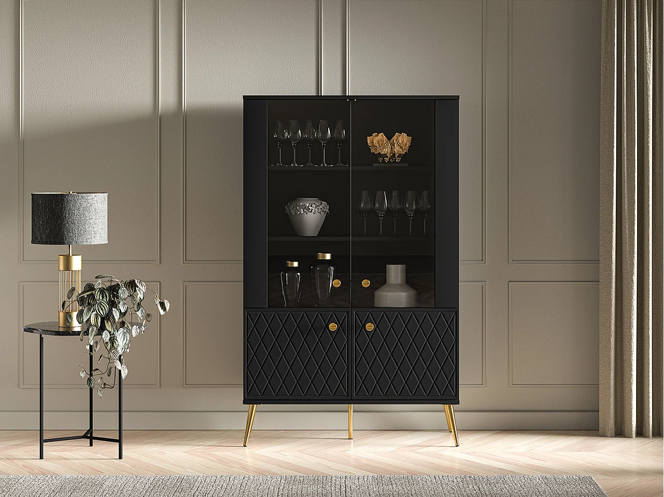 VITRINE Eljot Schwarz Matt / Gold 92 / 40 / 149cm