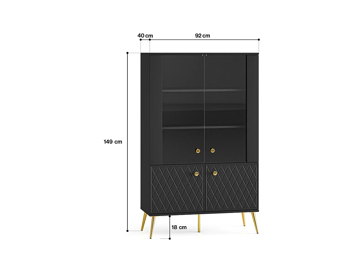VITRINE Eljot Schwarz Matt / Gold 92 / 40 / 149cm