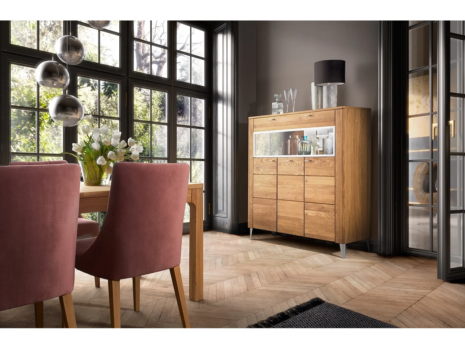 STANDVITRINE Latina Honig Eiche 90 / 42 / 200cm