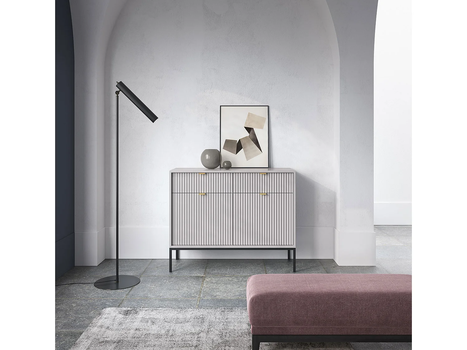 KOMMODE Nova Grau / Schwarz 104 / 39 / 83cm