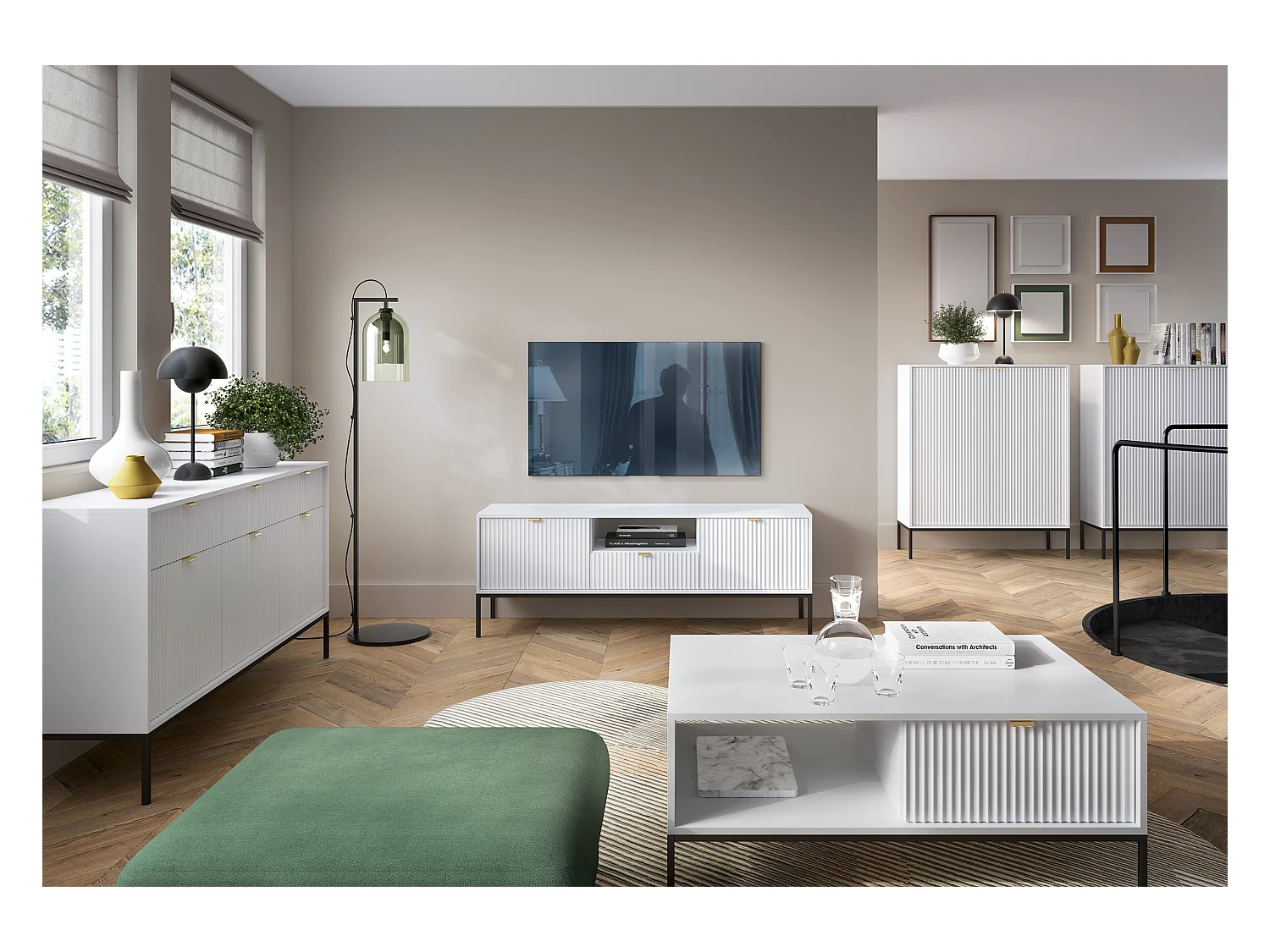 SIDEBOARD Nova Weiß / Schwarz 154 / 39 / 83cm