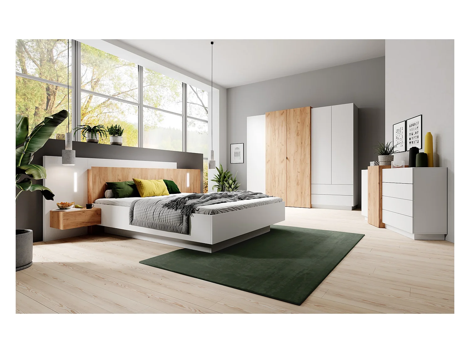 KOMMODE 3D weiß / Gold Craft Eiche 160cm / 45 cm / 93,5 cm