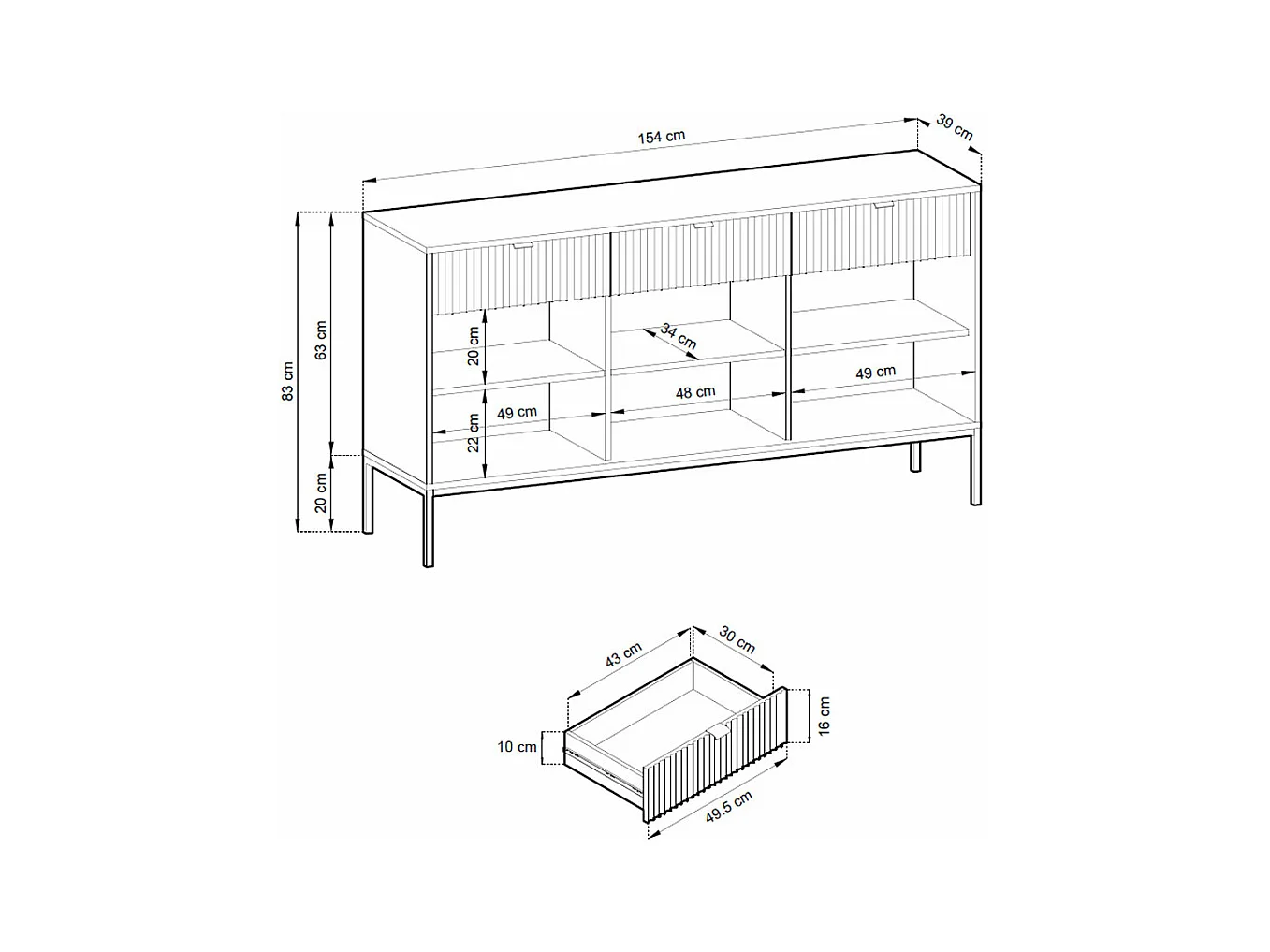 SIDEBOARD Nova Kaschmir / Schwarz 154 / 39 / 83cm