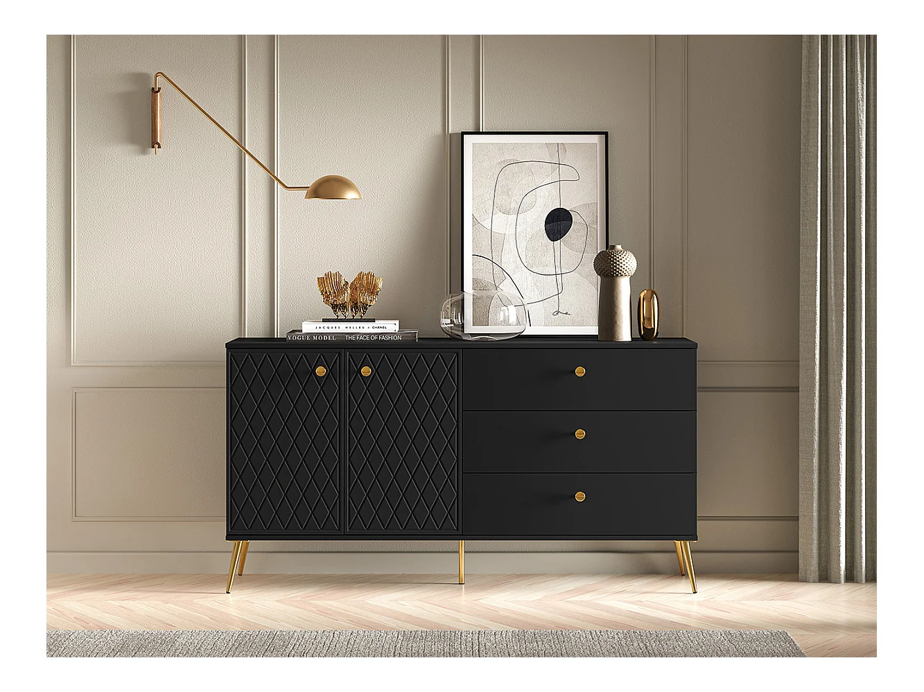 SIDEBOARD Eljot Schwarz / Gold 160 / 40 / 85cm