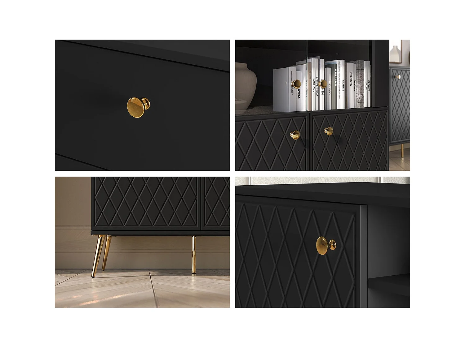 SIDEBOARD Eljot Schwarz / Gold 160 / 40 / 85cm