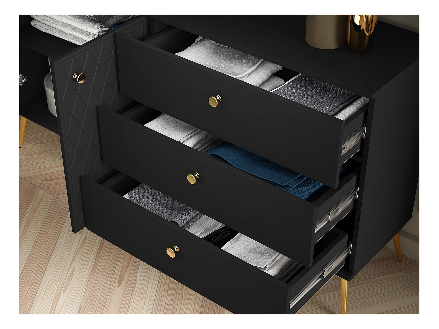 SIDEBOARD Eljot Schwarz / Gold 160 / 40 / 85cm