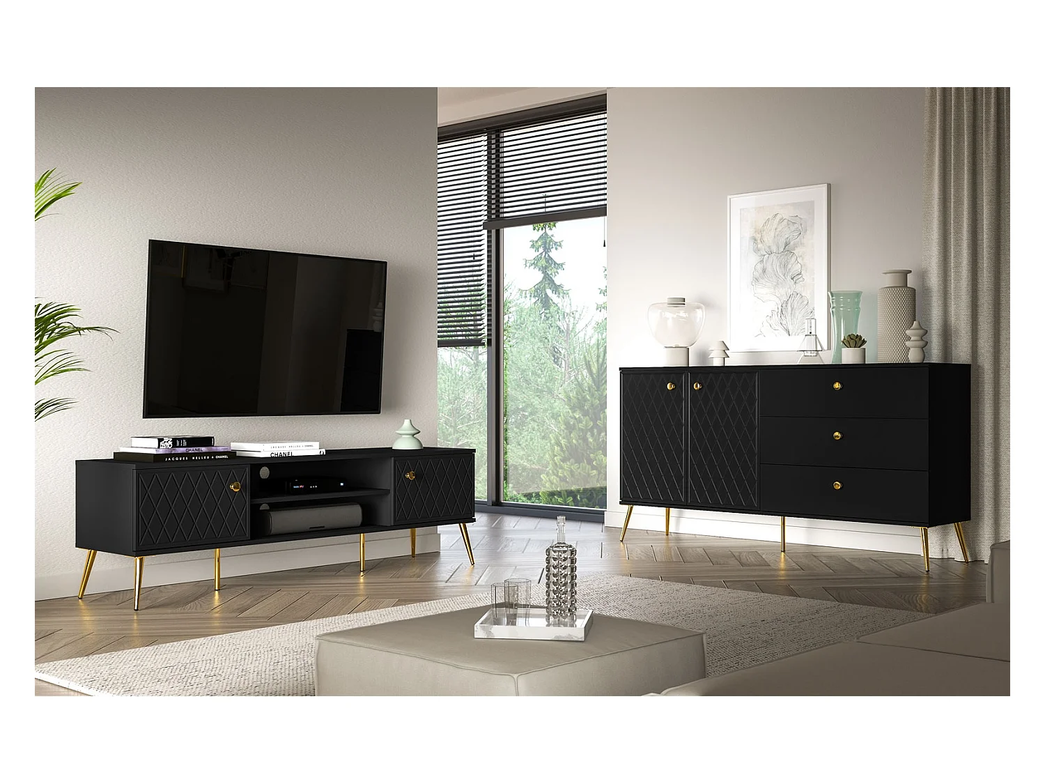 SIDEBOARD Eljot Schwarz / Gold 160 / 40 / 85cm