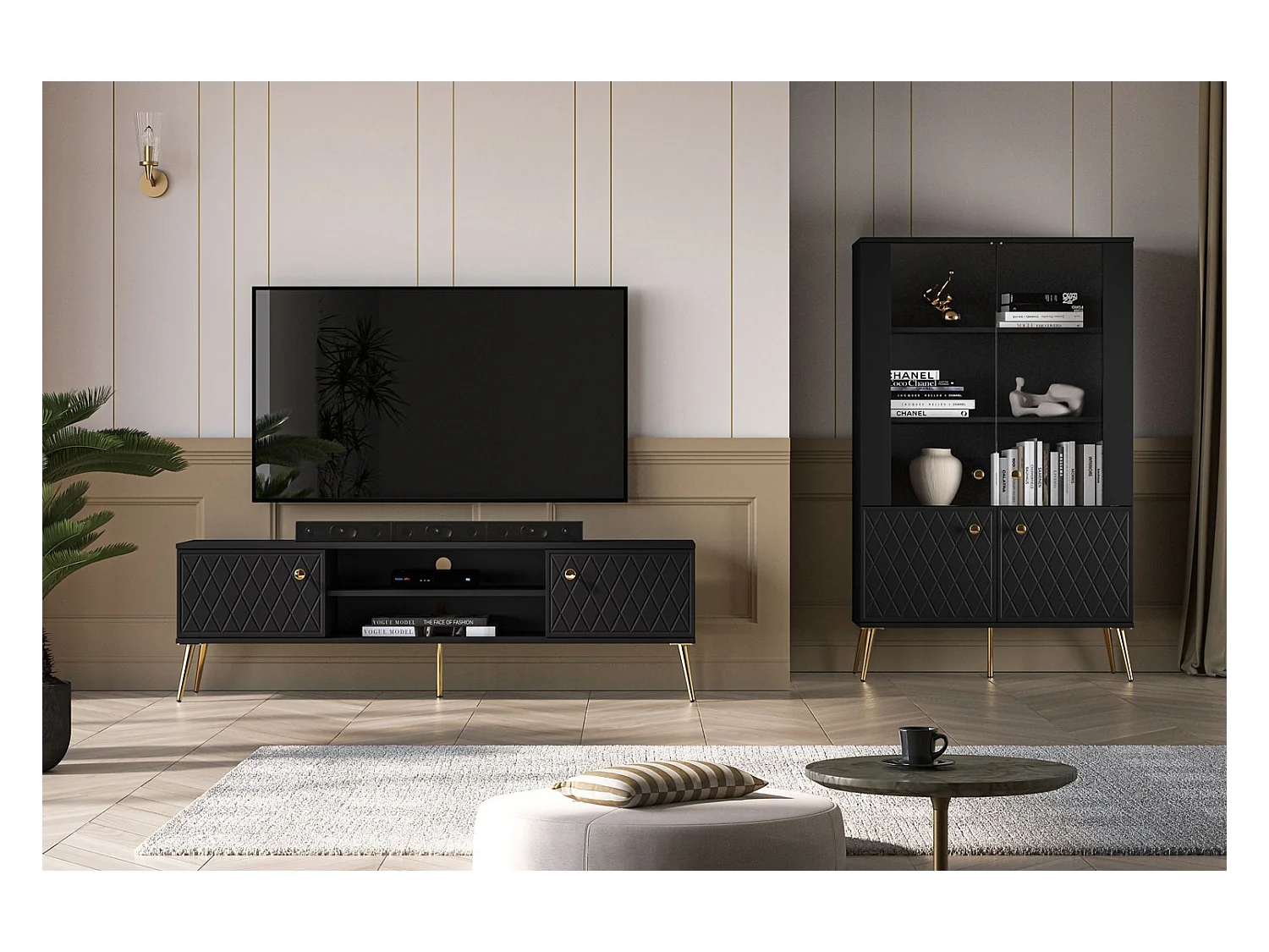 SIDEBOARD Eljot Schwarz / Gold 160 / 40 / 85cm