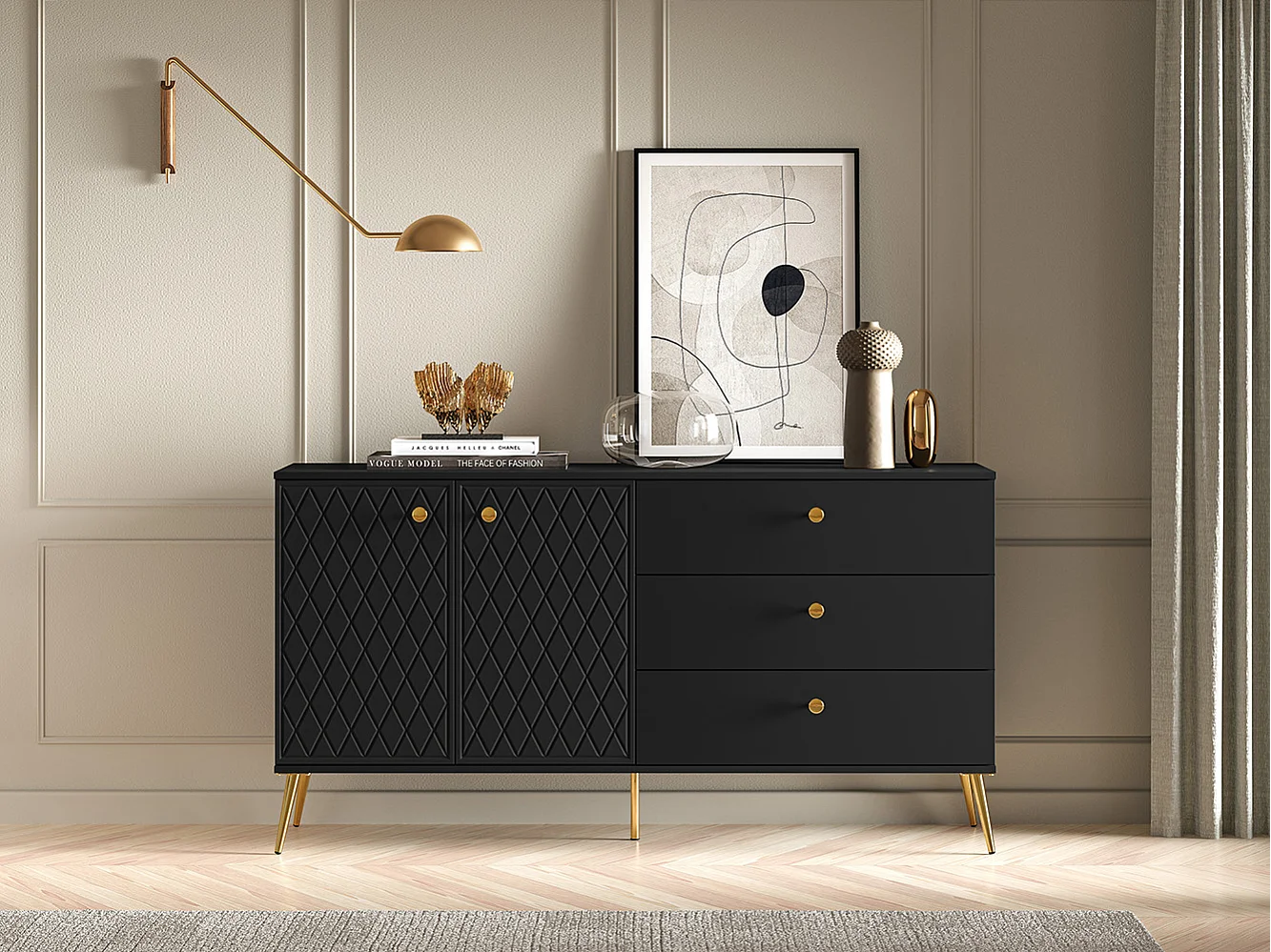 SIDEBOARD Eljot Schwarz / Gold 160 / 40 / 85cm