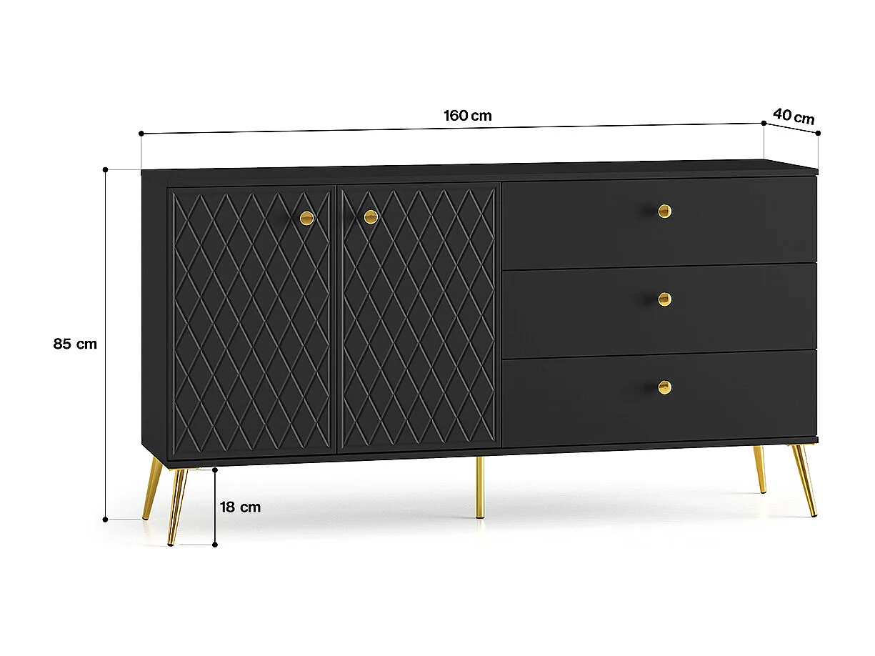 SIDEBOARD Eljot Schwarz / Gold 160 / 40 / 85cm