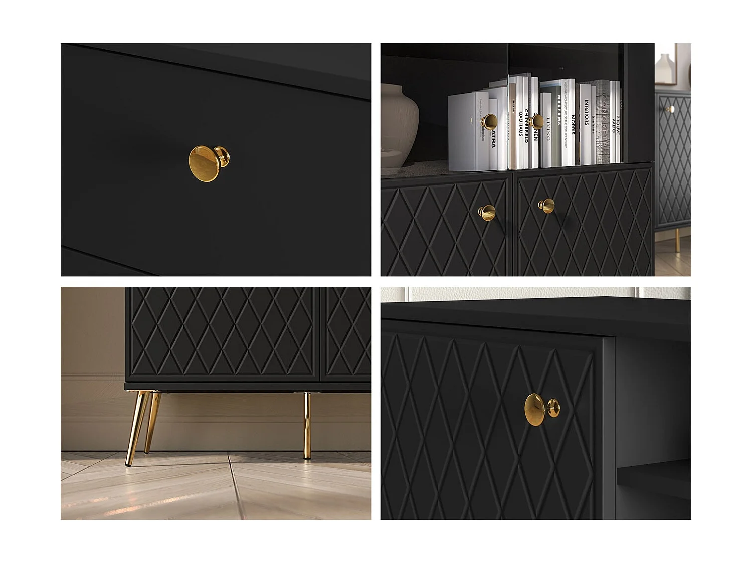 SIDEBOARD Eljot Schwarz / Gold 160 / 40 / 85cm