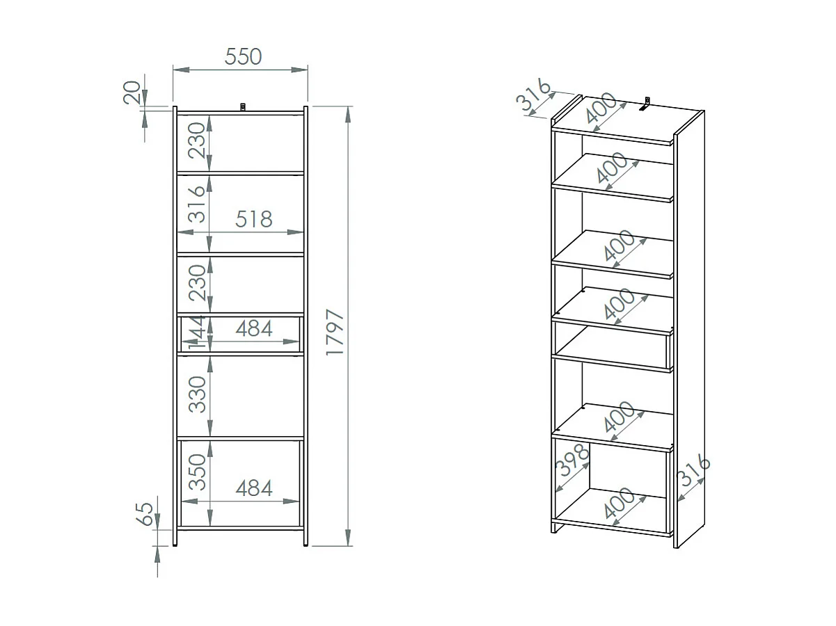 STANDREGAL Tris Eiche Artisan / schwarz 55 / 40 / 180cm