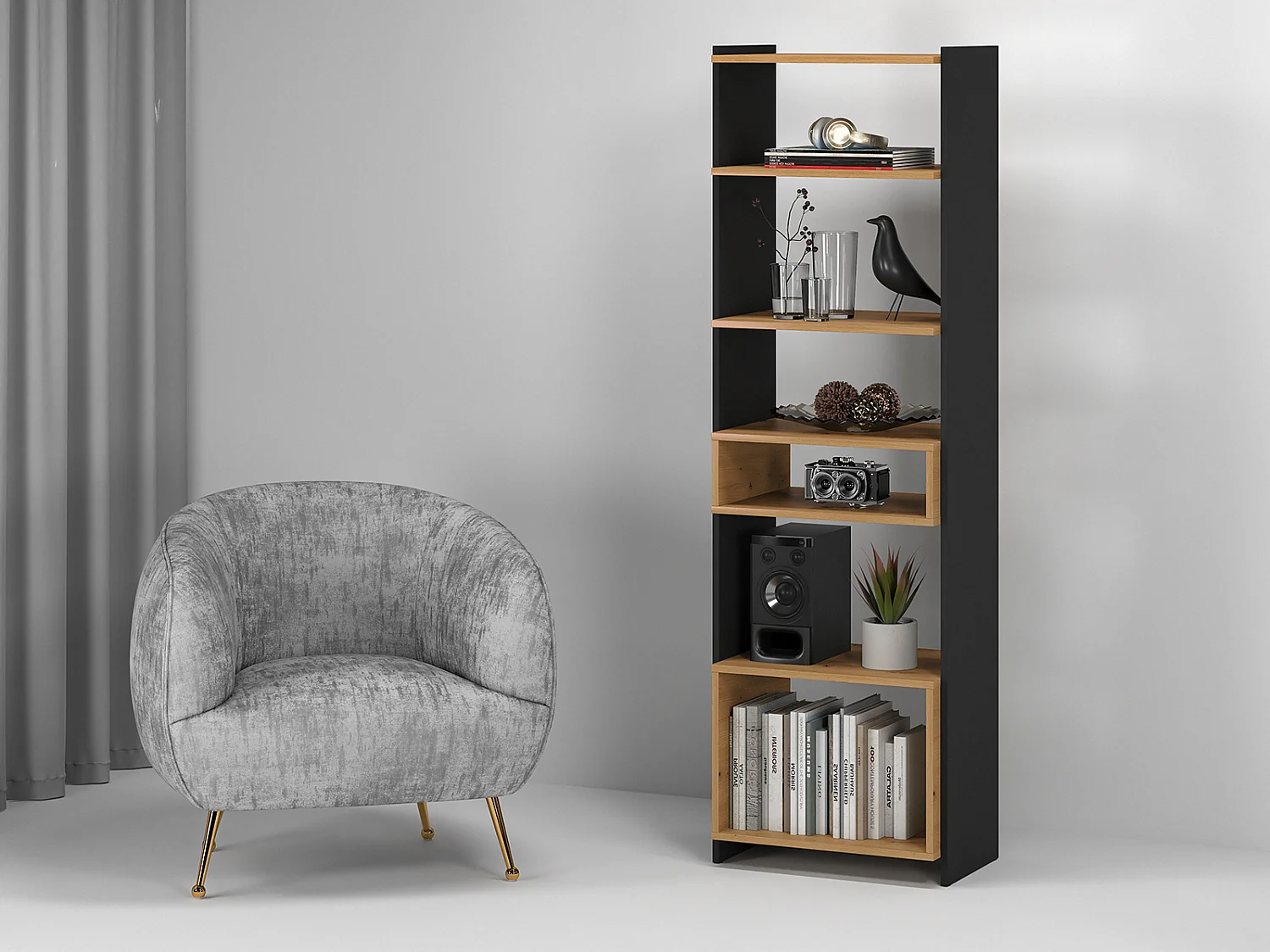 STANDREGAL Tris Eiche Artisan / schwarz 55 / 40 / 180cm