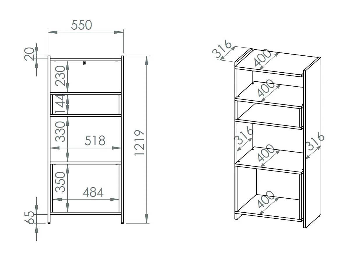 STANDREGAL Tris Eiche Artisan / schwarz 55 / 40 / 122cm