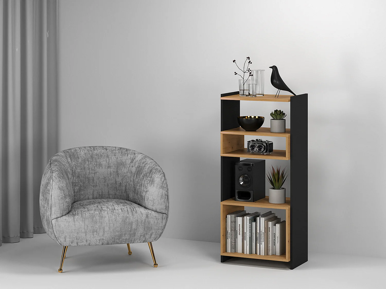 STANDREGAL Tris Eiche Artisan / schwarz 55 / 40 / 122cm