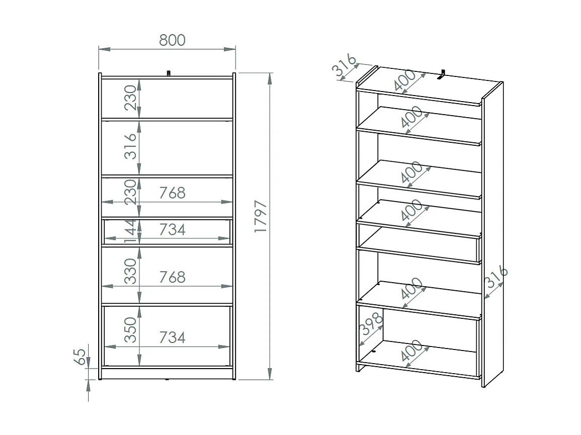 STANDREGAL Tris Eiche Artisan / schwarz 80 / 40 / 180cm