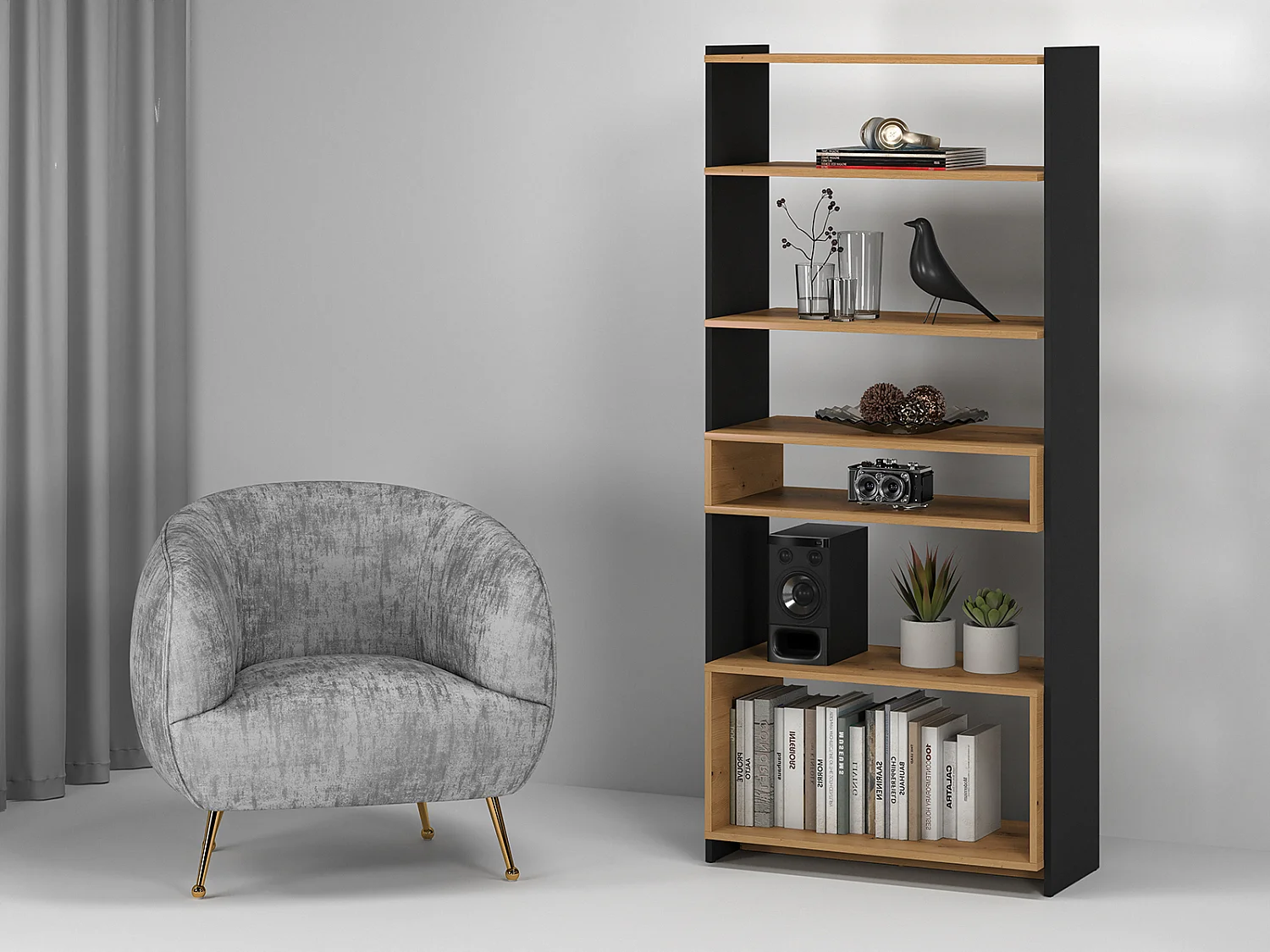 STANDREGAL Tris Eiche Artisan / schwarz 80 / 40 / 180cm