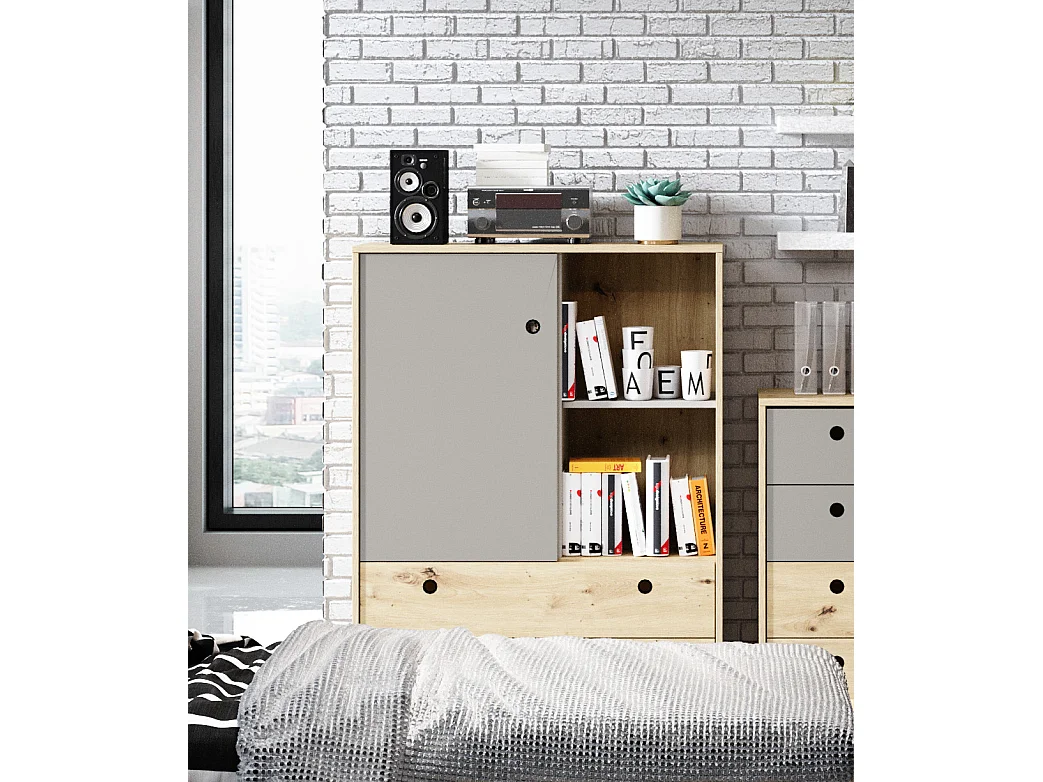 KOMMODE Kuki Bernstein Eiche / Platingrau 90 / 40 / 117 cm