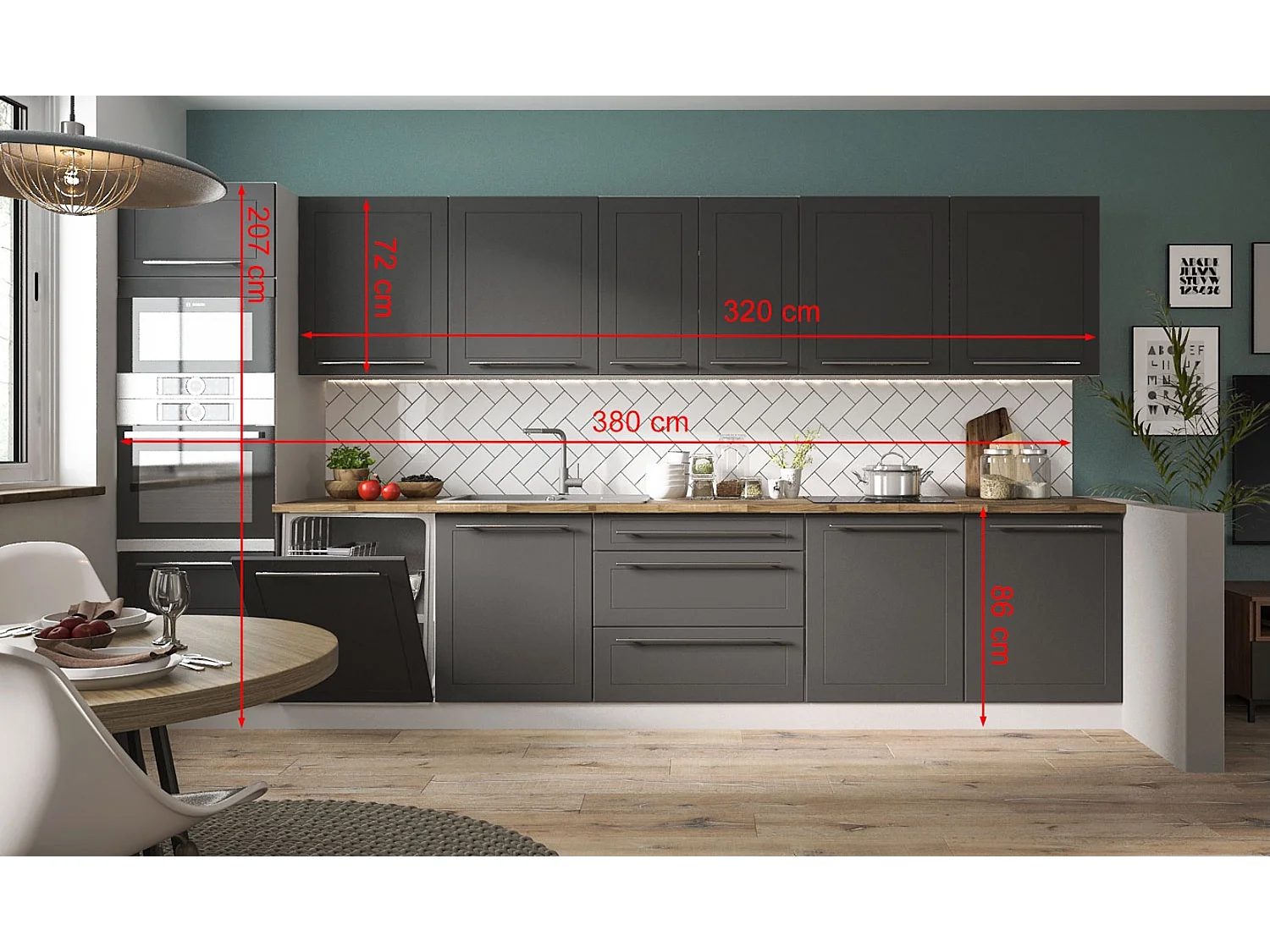 KÜCHENLEERBLOCK Kvantum Grau / Graphit 380 / 60 / 207cm 11-teilig