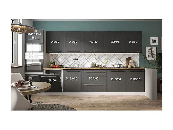 KÜCHENLEERBLOCK Kvantum Grau / Graphit 380 / 60 / 207cm 11-teilig