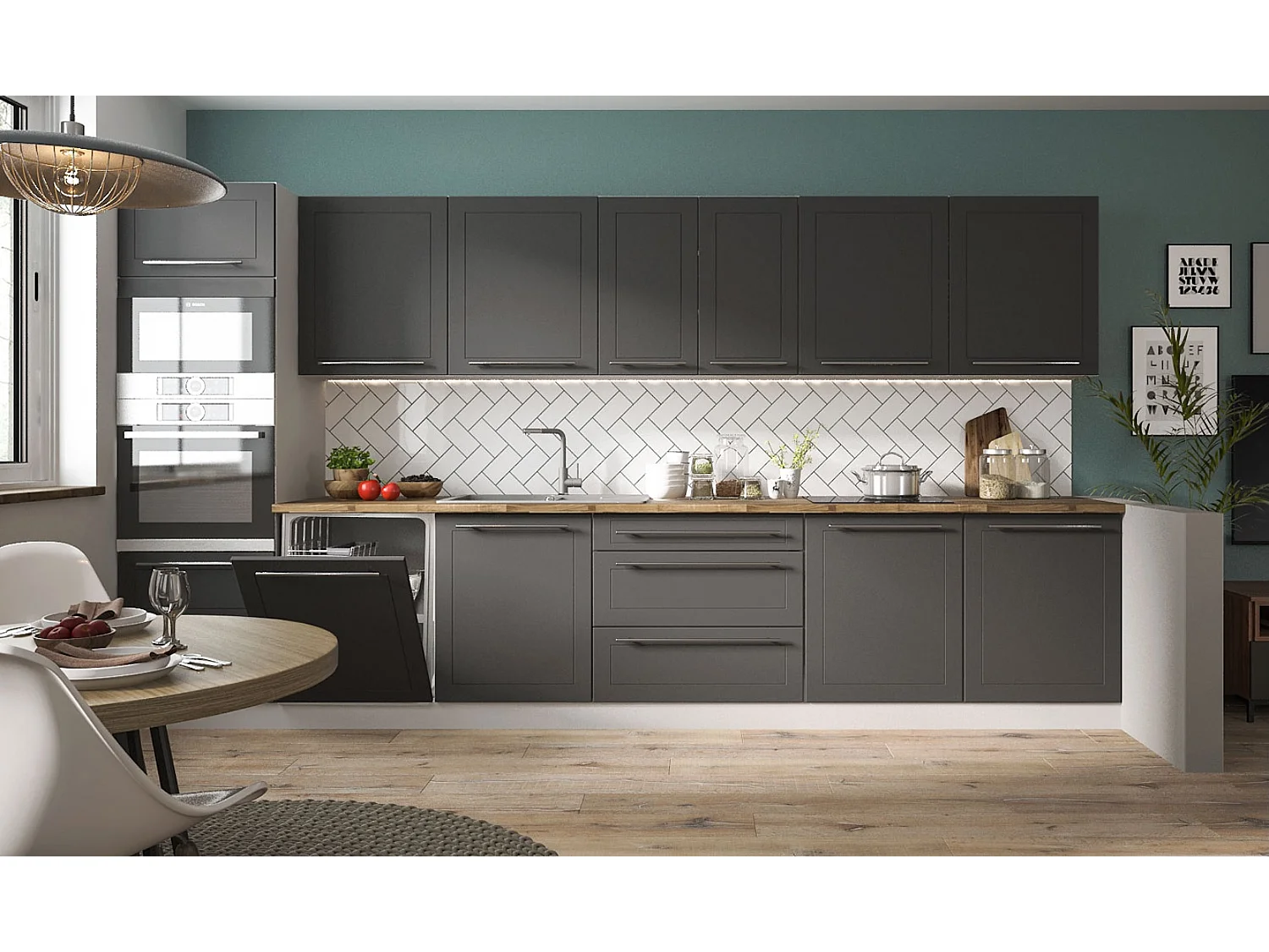 KÜCHENLEERBLOCK Kvantum Grau / Graphit 380 / 60 / 207cm 11-teilig