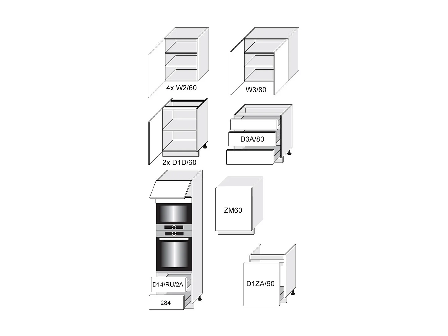 KÜCHENLEERBLOCK Kvantum Grau / Graphit 380 / 60 / 207cm 11-teilig