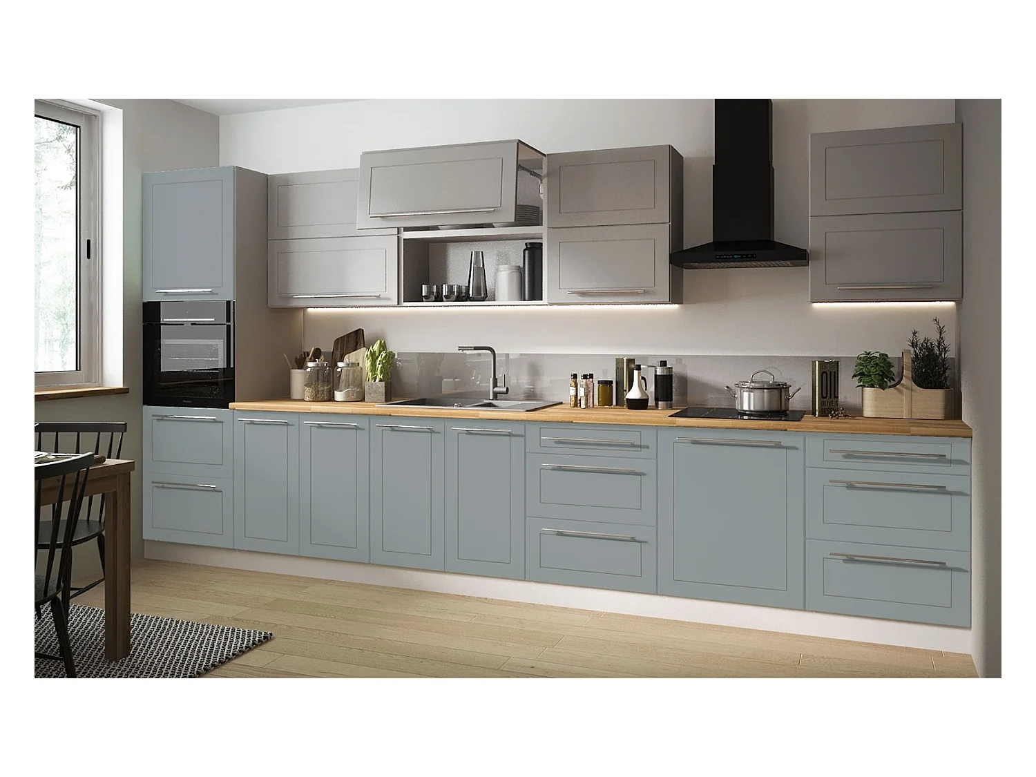 KÜCHENLEERBLOCK Kvantum Grau / Dust Grey / Mint 400 / 60 / 207cm 11-teilig