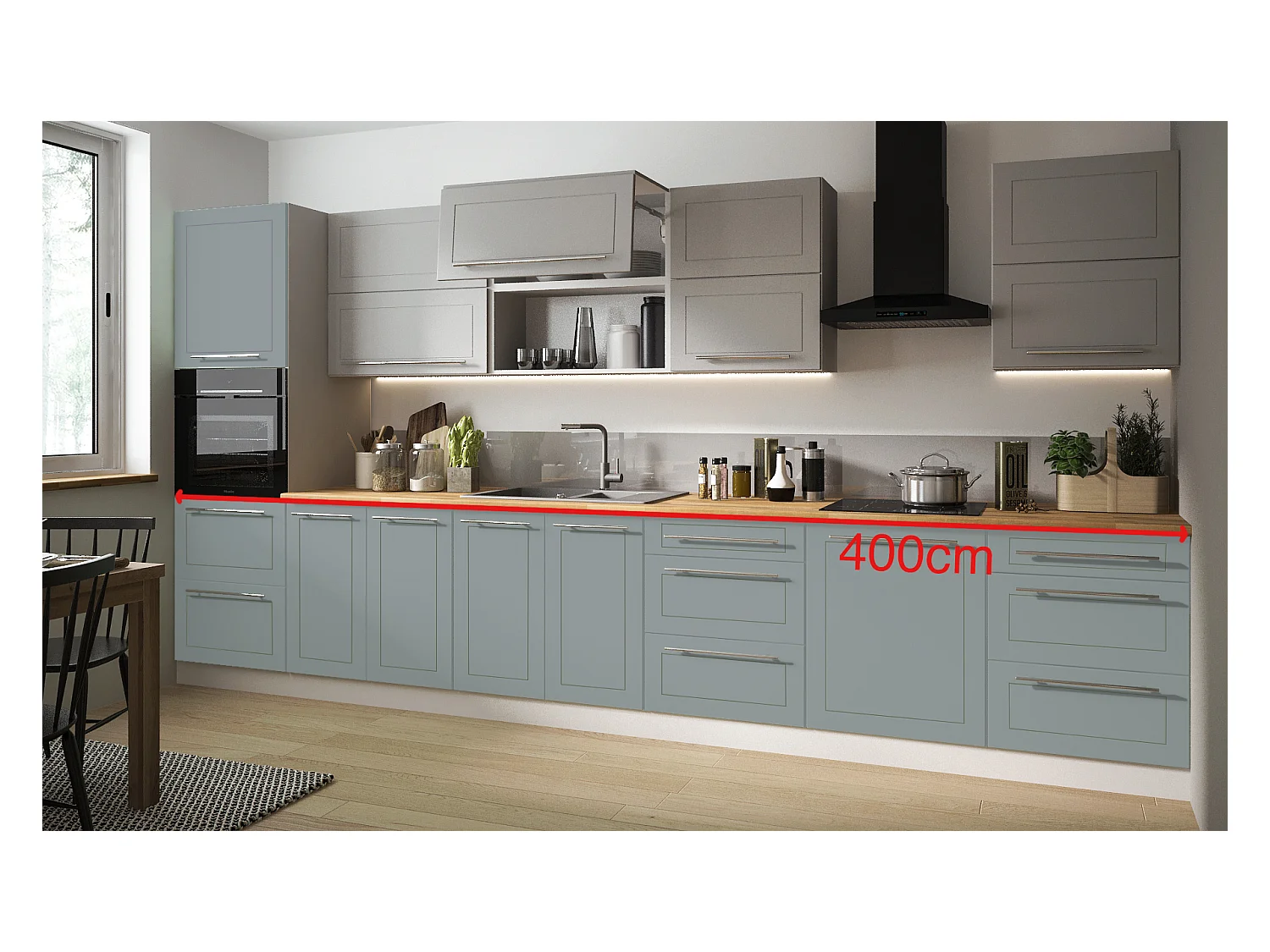 KÜCHENLEERBLOCK Kvantum Grau / Dust Grey / Mint 400 / 60 / 207cm 11-teilig