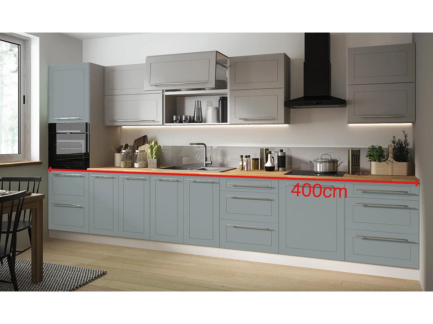 KÜCHENLEERBLOCK Kvantum Grau / Dust Grey / Mint 400 / 60 / 207cm 11-teilig