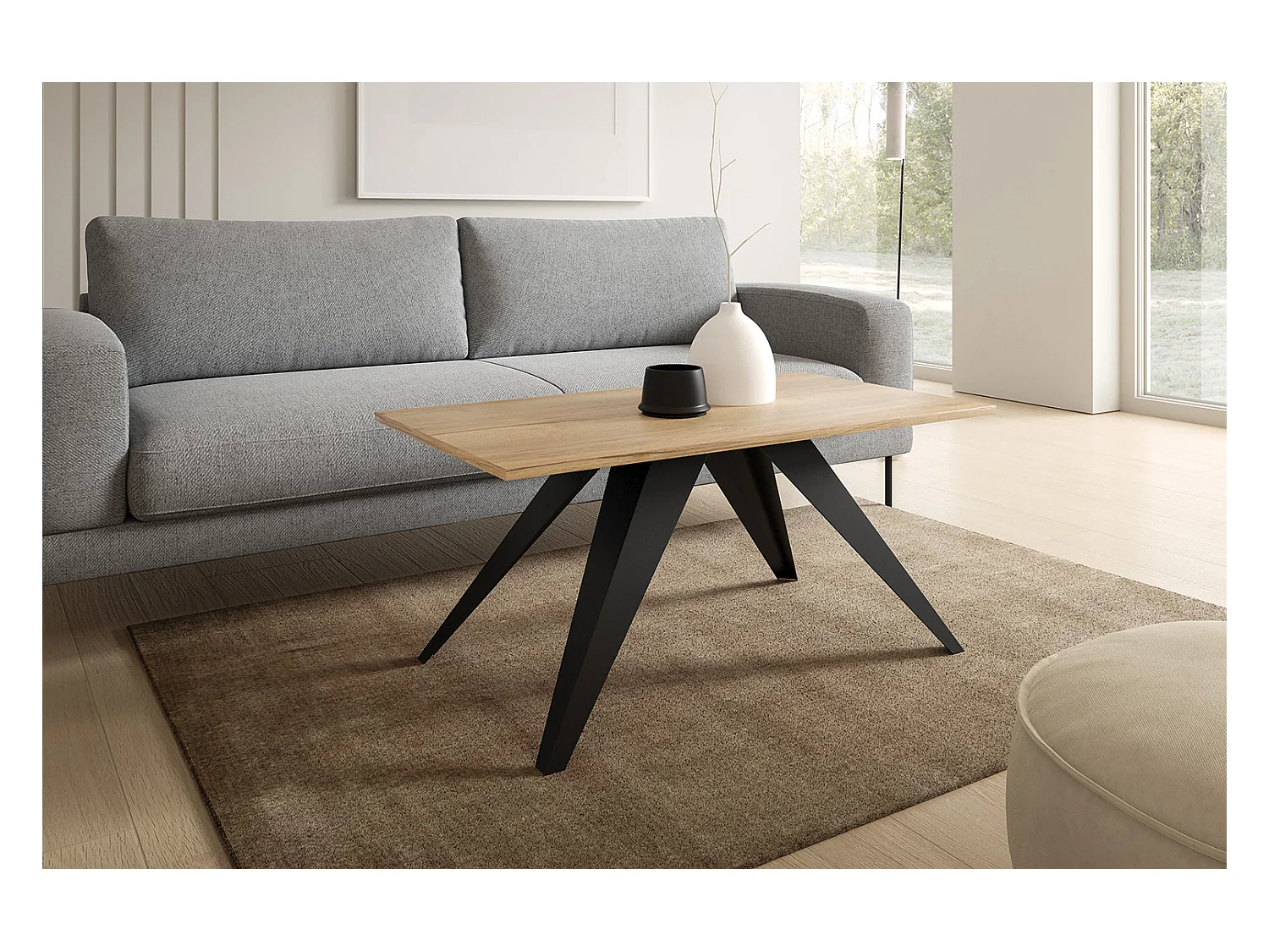 COUCHTISCH Aria Halifax Eiche Natur / Schwarz 120 / 60 / 48cm