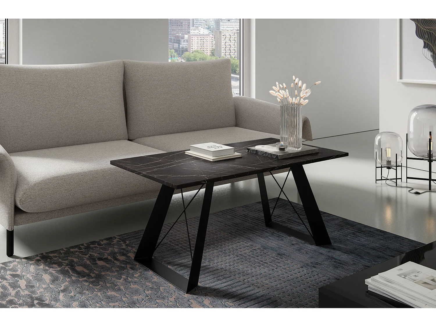 COUCHTISCH Satis Pietra Grigia Schwarz / Schwarz 110 / 60 / 50cm