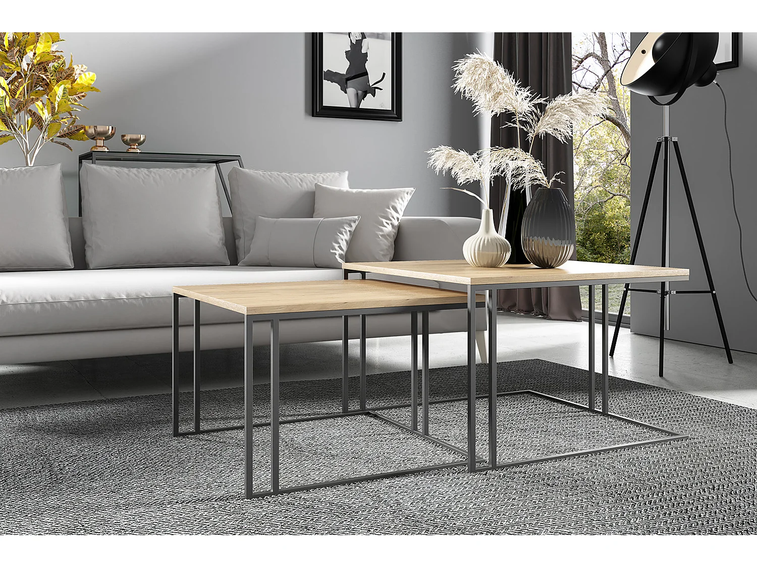 COUCHTISCH Astro Eiche Lancelot / Schwarz (2er-Set)
