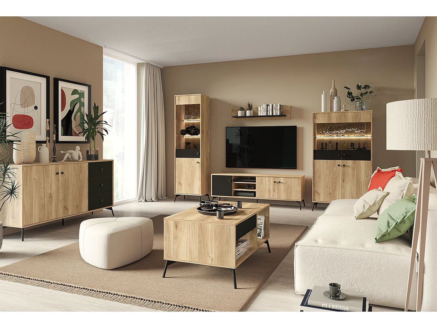 COUCHTISCH Agis Eiche castello / schwarz 100 / 60 / 48cm