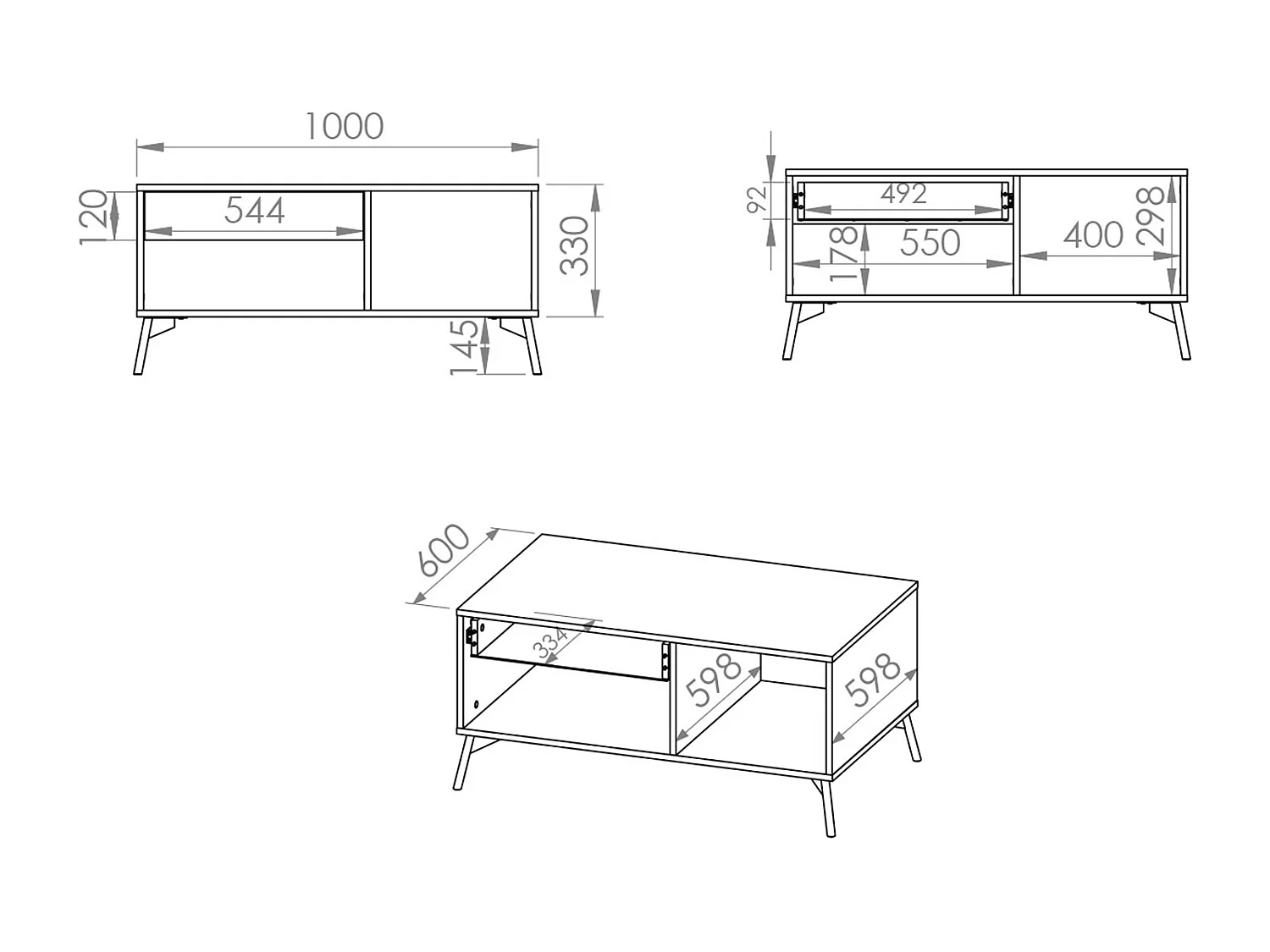 COUCHTISCH Agis Eiche castello / schwarz 100 / 60 / 48cm