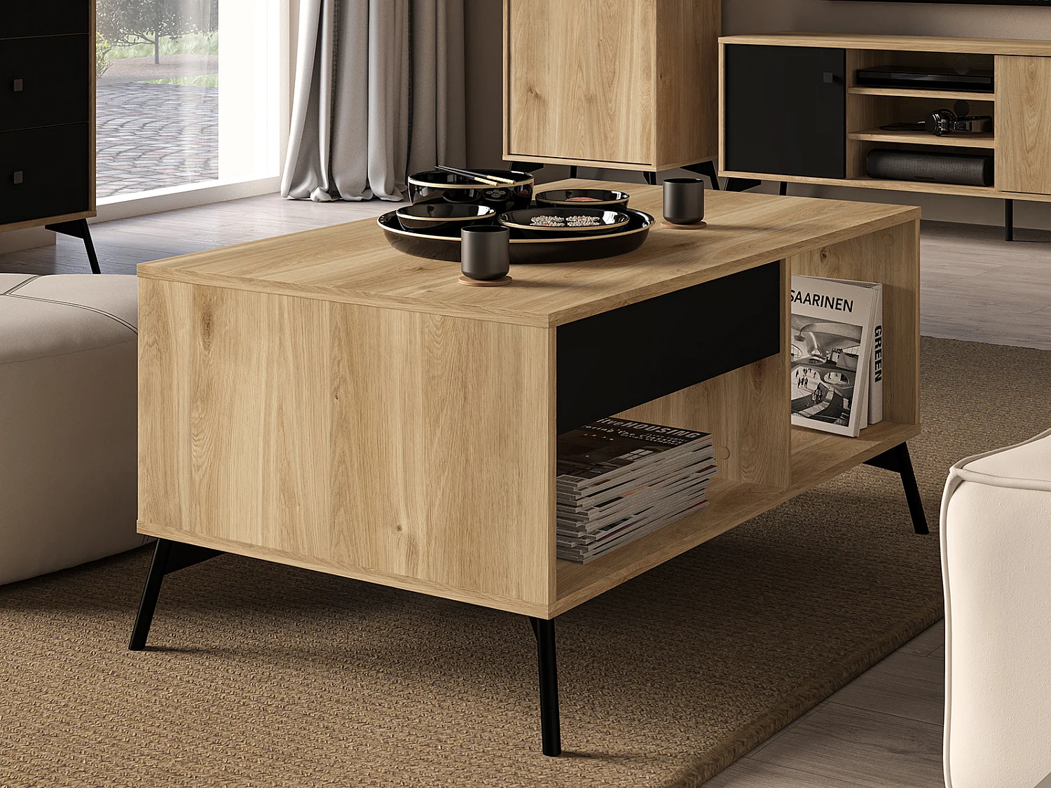 COUCHTISCH Agis Eiche castello / schwarz 100 / 60 / 48cm