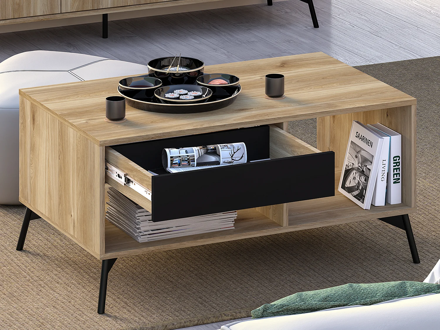 COUCHTISCH Agis Eiche castello / schwarz 100 / 60 / 48cm