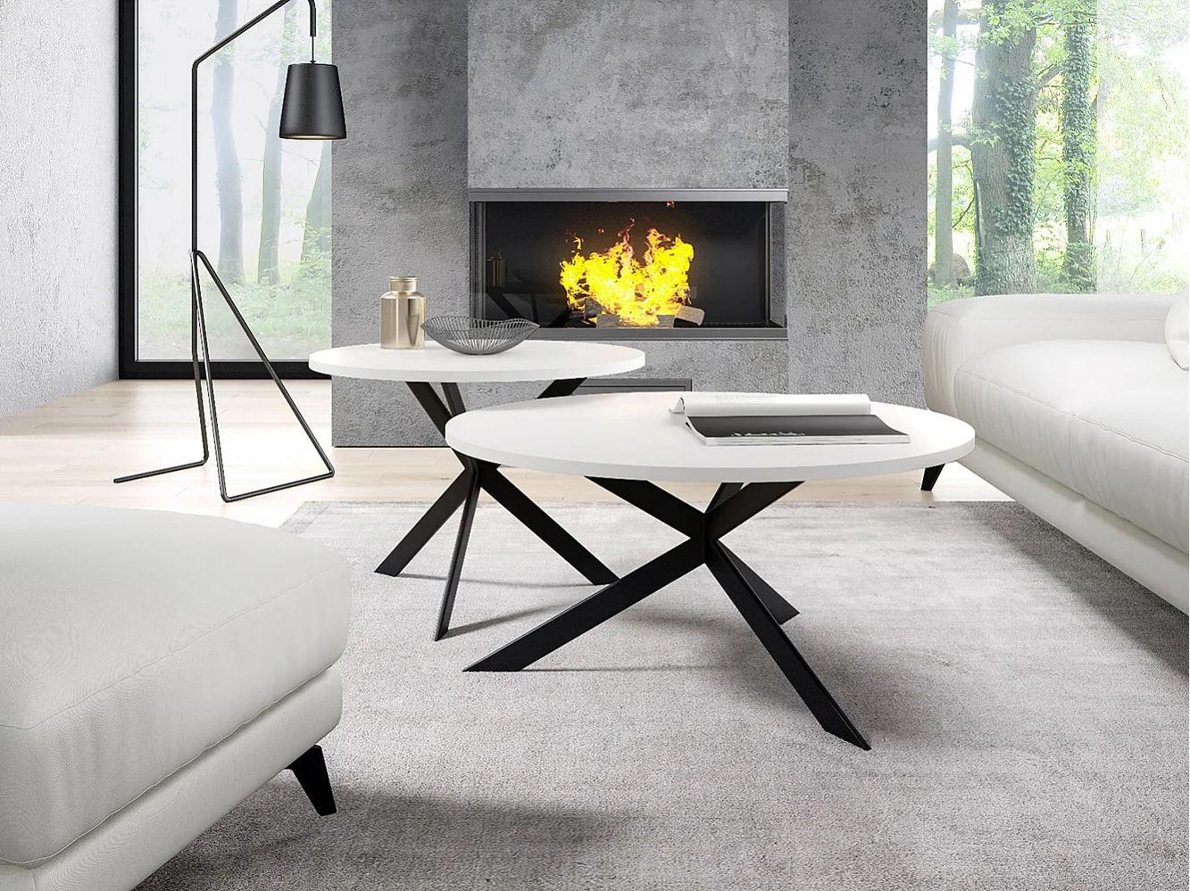 COUCHTISCH Libre Icy Weiß / Schwarz (2er-Set)