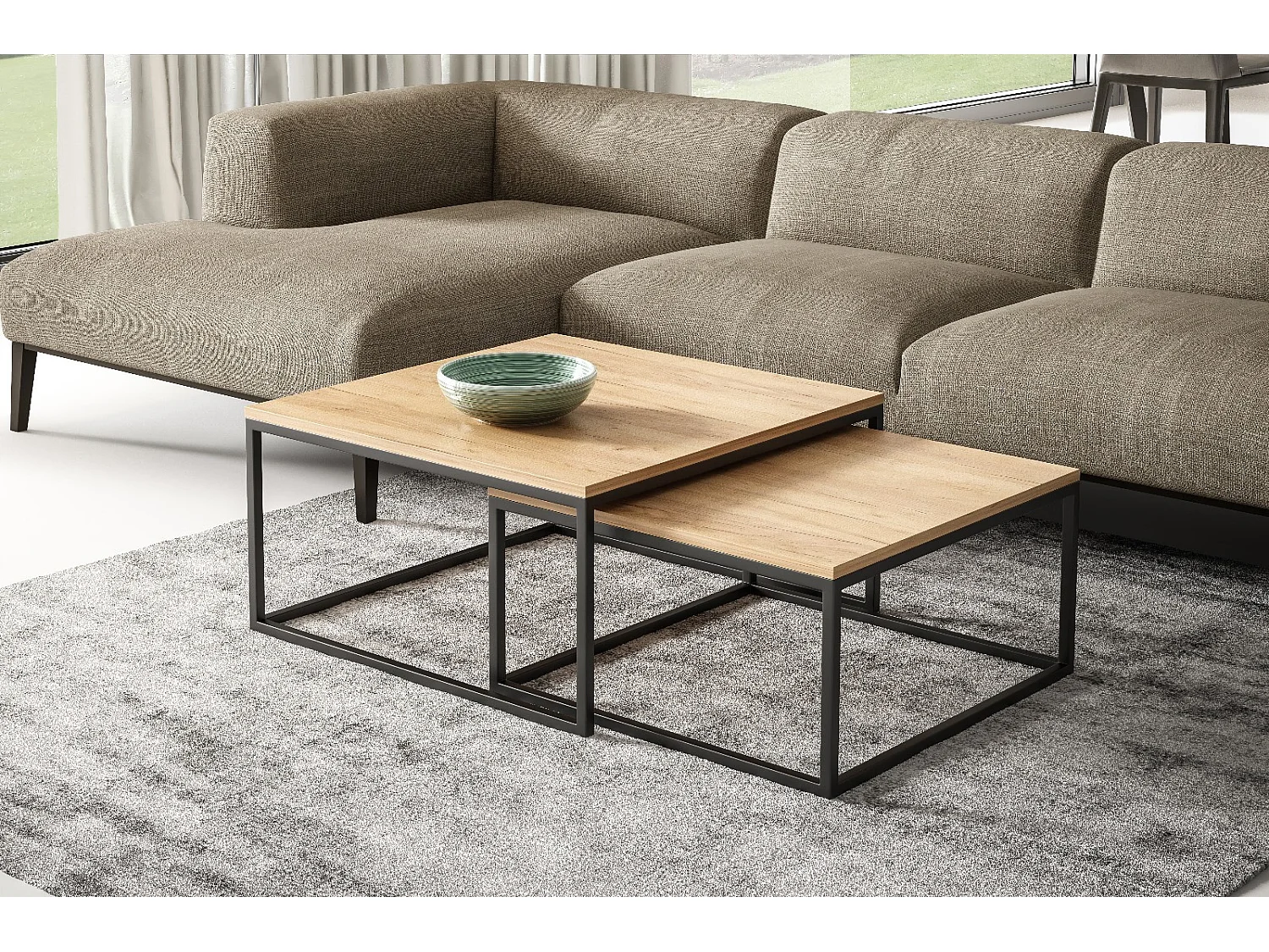 COUCHTISCH Dual Gold Craft Eiche / Schwarz (2er-Set)