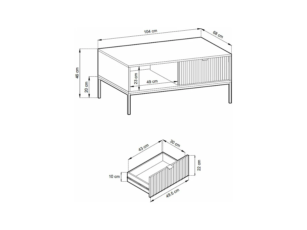 COUCHTISCH Nova Kaschmir / Schwarz 104 / 68 / 46cm