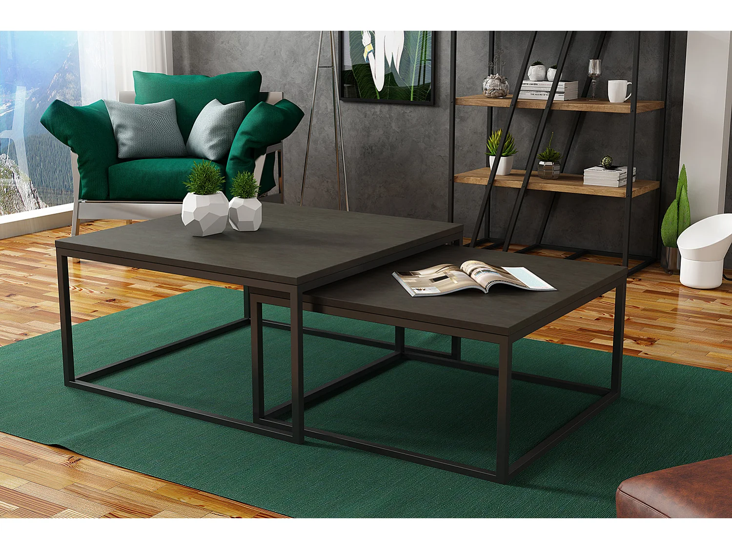 COUCHTISCH Dual Eiche Lancelot / Schwarz (2er-Set)