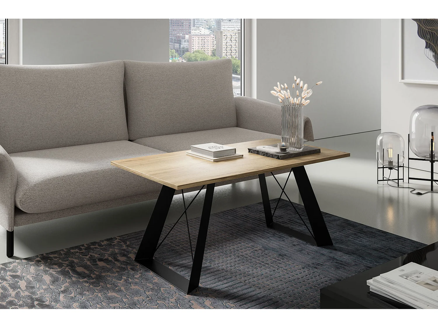 COUCHTISCH Satis Halifax Eiche Natur / Schwarz 110 / 60 / 50cm