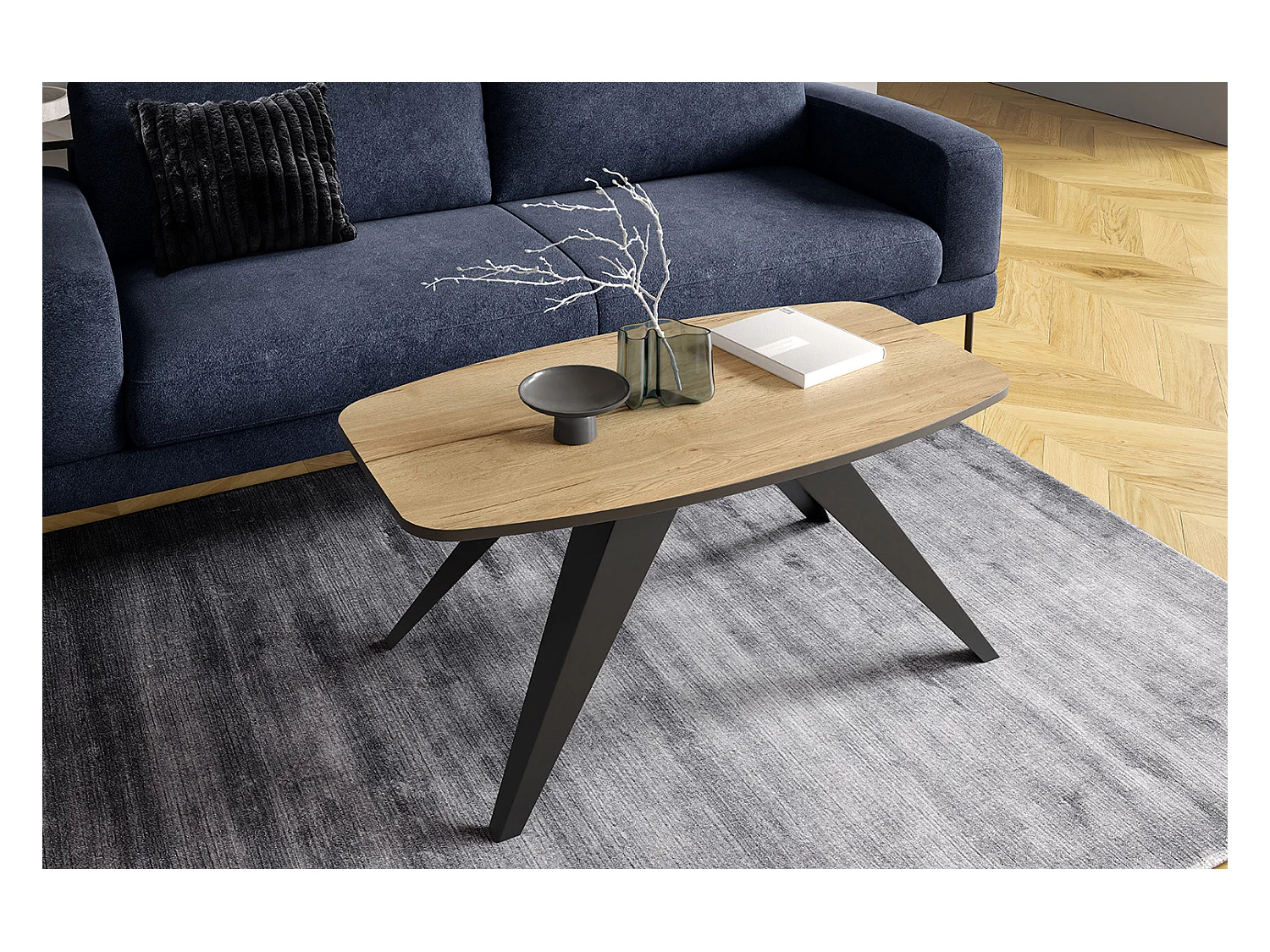 COUCHTISCH Luna Pietra Grigia Schwarz / Schwarz 120 / 60 / 48cm