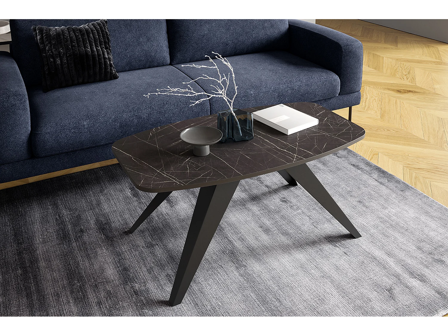 COUCHTISCH Luna Pietra Grigia Schwarz / Schwarz 120 / 60 / 48cm